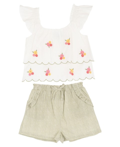 Rare Editions Girls' 2T-6X Embroidered Top and Shorts, 2-Piece Set