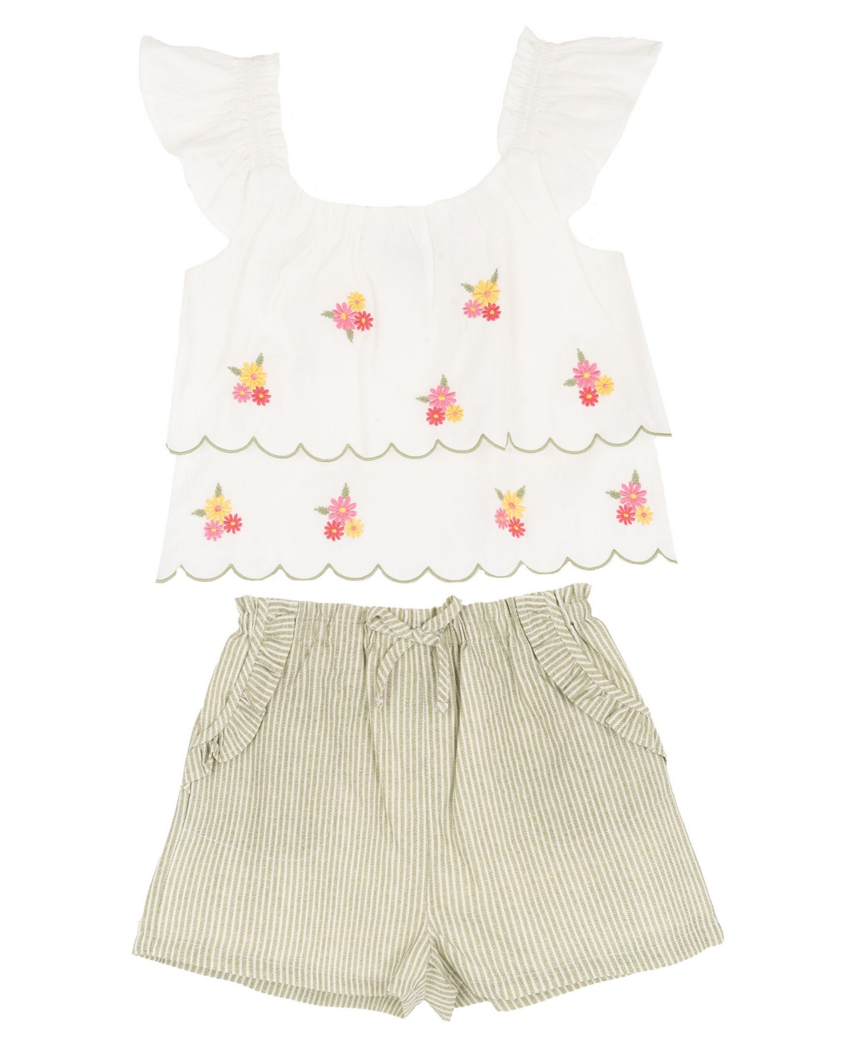 Rare Editions Girls' 2T-6X Embroidered Top and Shorts, 2-Piece Set — фото 1