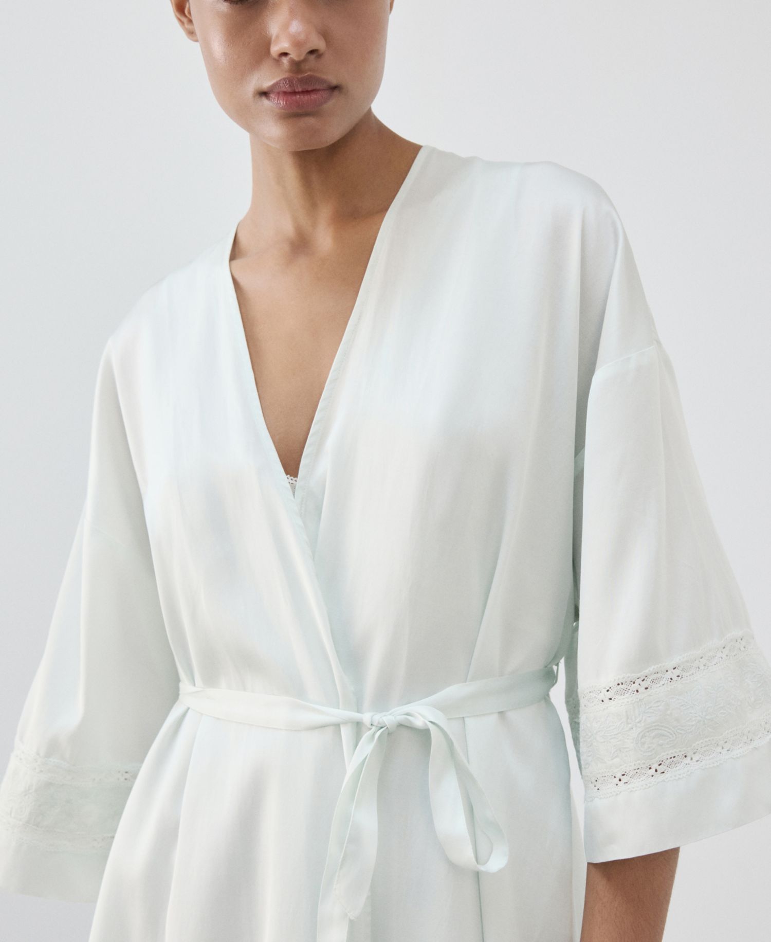 Women's Embroidery And Bow Satin Robe