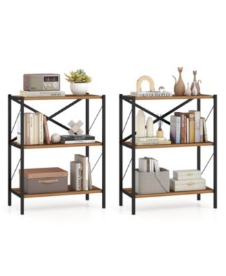 2Pieces 3-Tier Bookshelf Industrial Bookcase with Heavy-Duty Metal FrameBook Holder