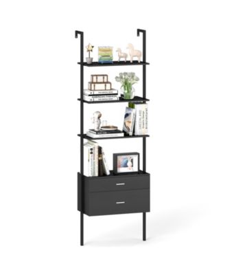 Ladder Bookshelf with Storage Wall Mount Bookcase with 4 Open Shelves