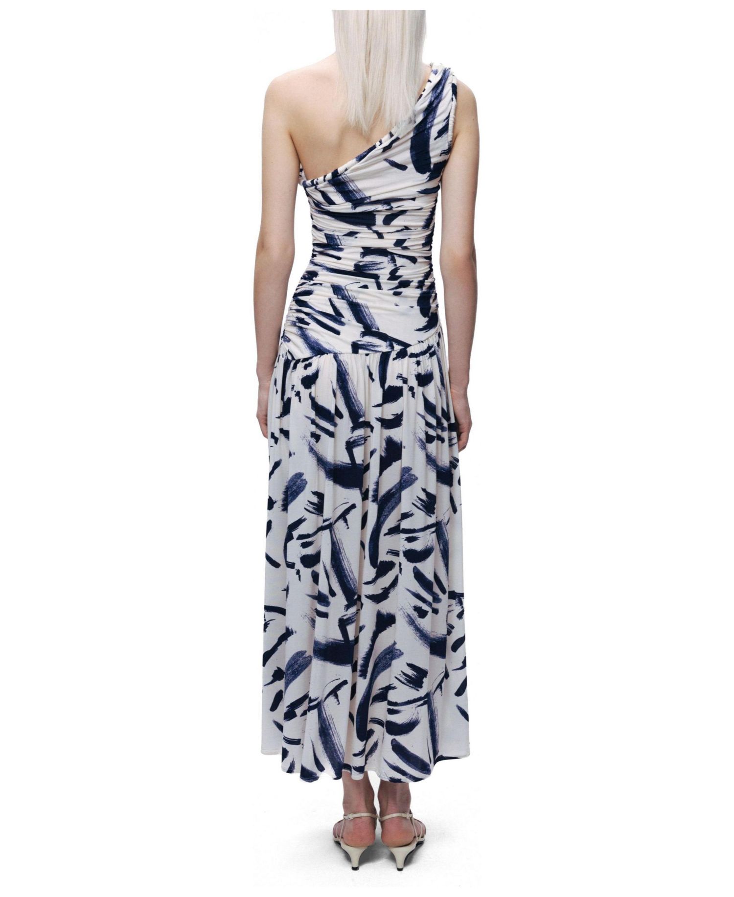Women's Printed One-Shoulder Draped Midi Dress