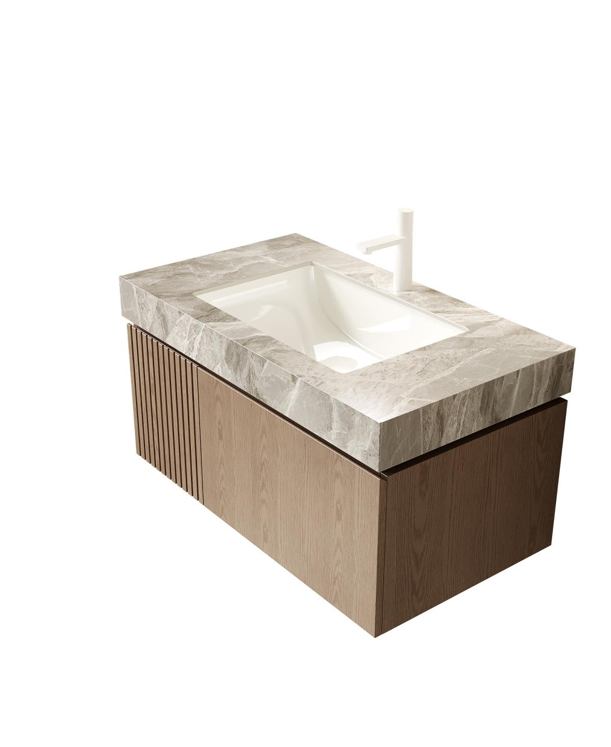 Sillysis Italian Wall Mount Bathroom Vanity with Sintered Stone Countertop, Ceramic Sink, Soft Close Cabinet