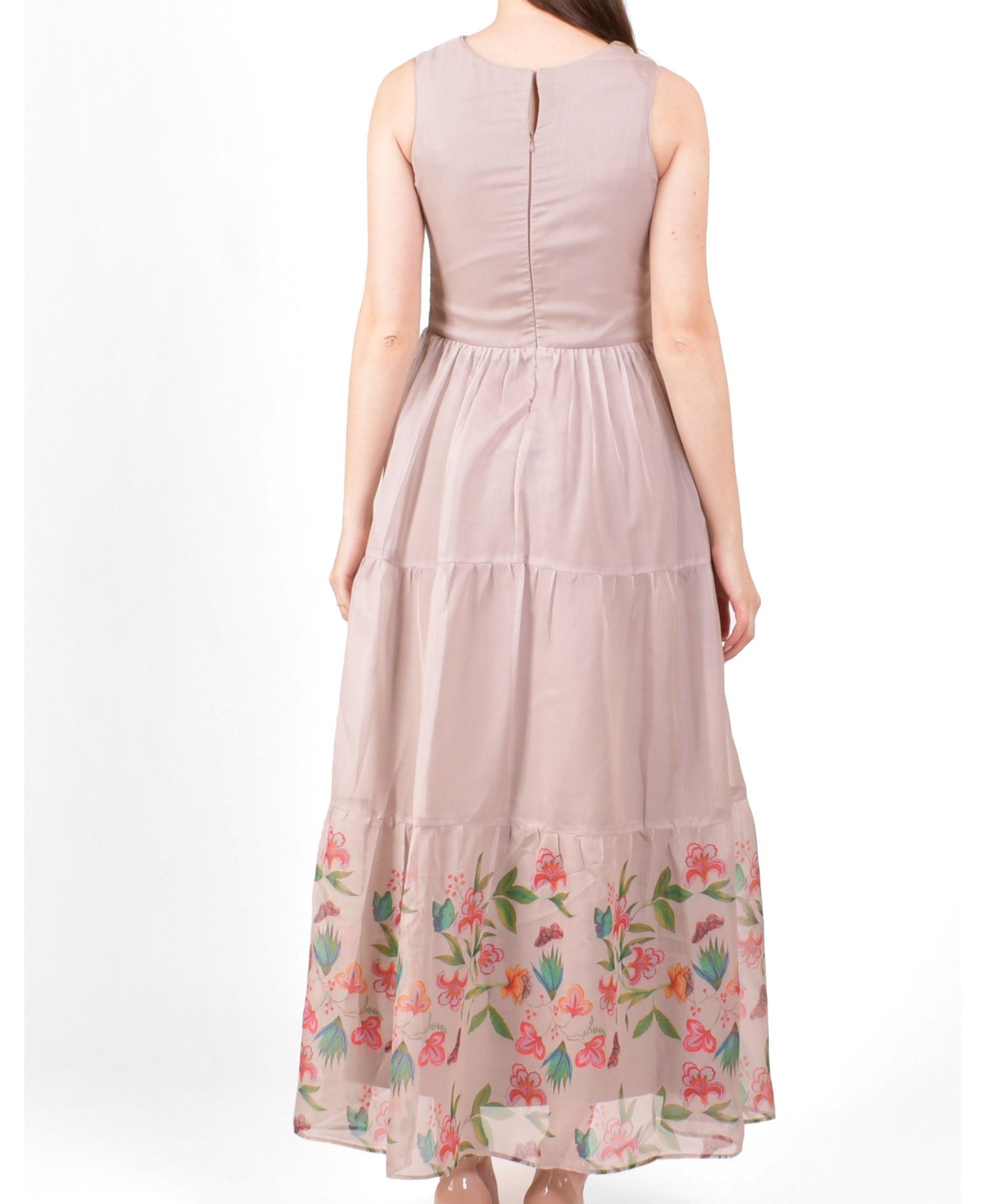 Women's Floral Organza Tiered Maxi Dress