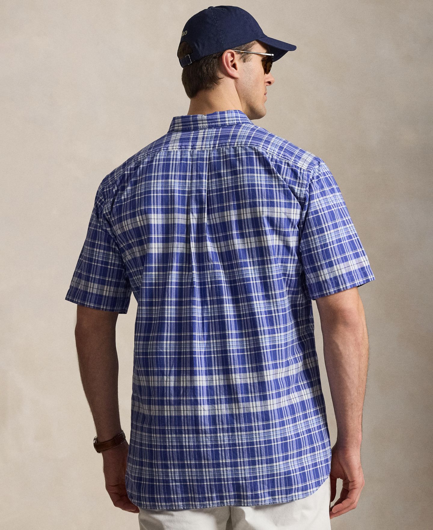 Мужская рубашка Polo Ralph Lauren Big and Tall Plaid Oxford, цвет: Синий / Белый разноцветный — фото 4