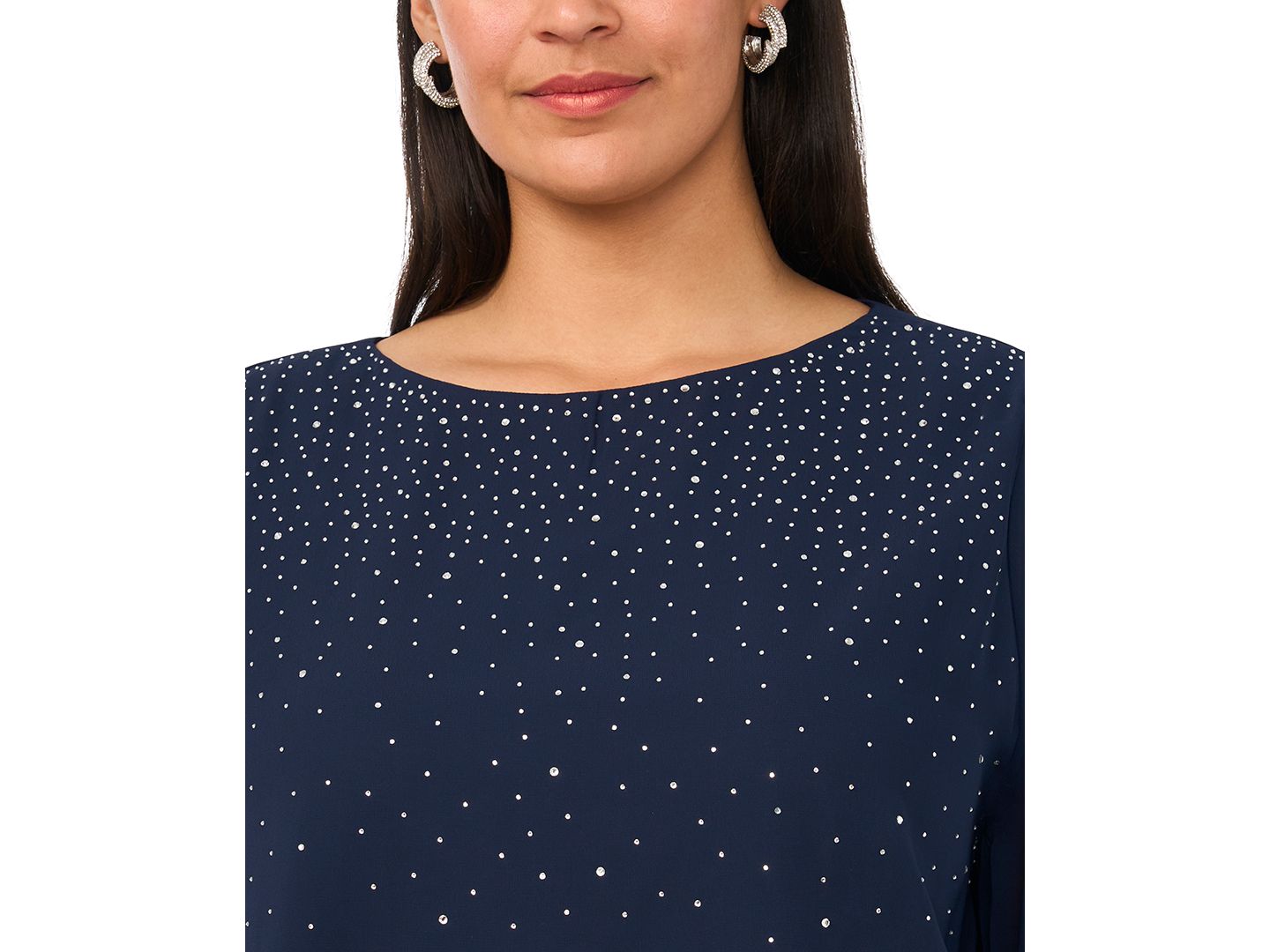Женский топ MSK Plus Size Rhinestone Embellished Balloon-Sleeve Top, цвет: Тёмно-синий — фото 3