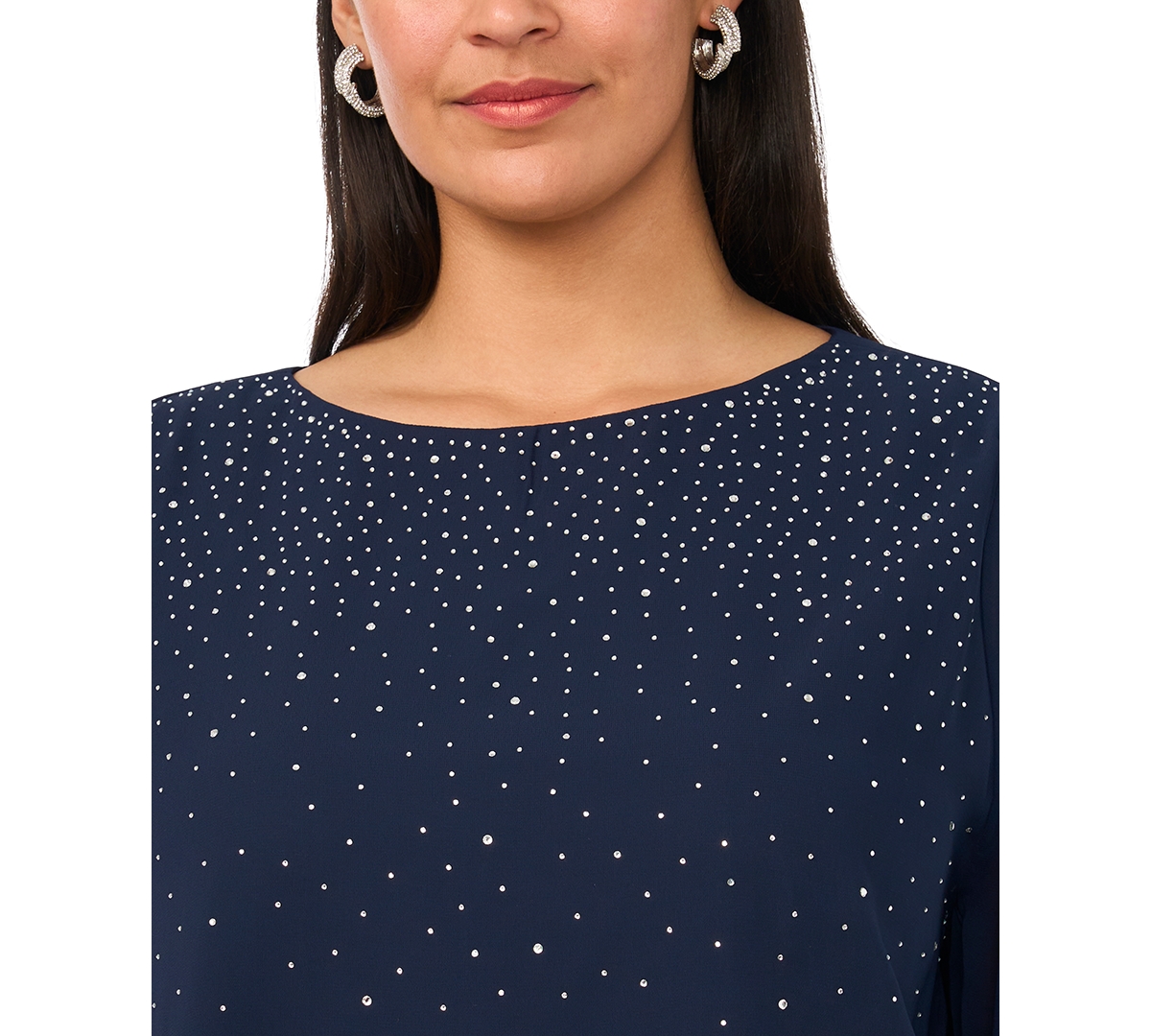 Msk Plus Size Rhinestone Embellished Balloon Sleeves Top