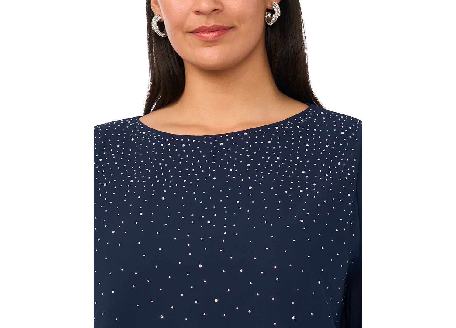 Plus Size Rhinestone Embellished Balloon-Sleeve Top