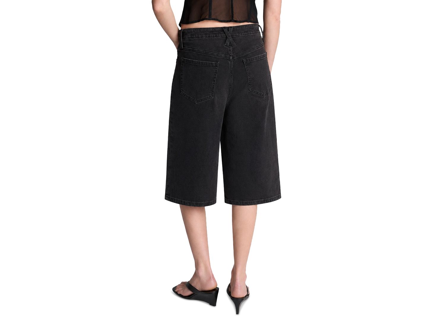 Women's Wide Leg High Rise Long Denim Shorts