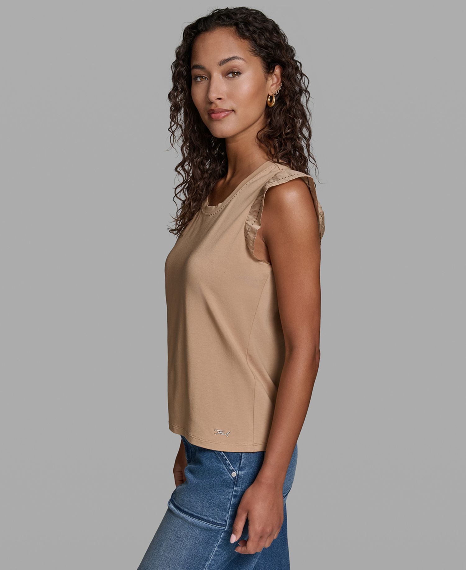 Women's Sleeveless Ruffle Knit Top