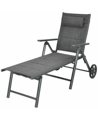 Patio Reclining Chaise Lounge with Adjust Neck Pillow