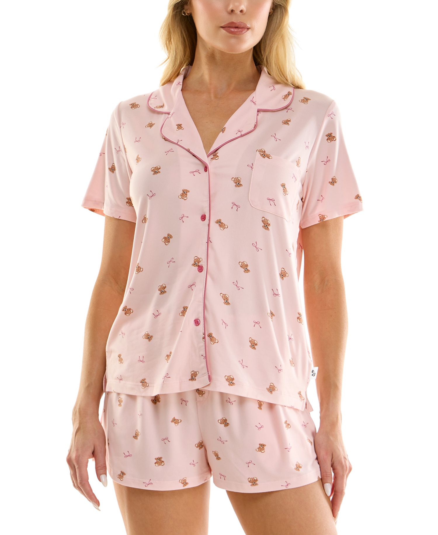 Women's Notch Collar Top and Pajama Shorts, 2-Piece Set