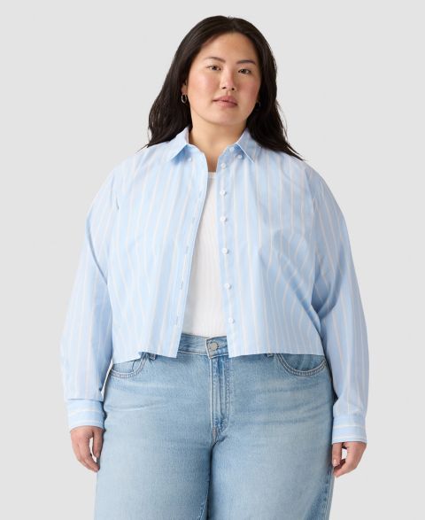 Женская рубашка Levi's Plus Size Sully Relaxed-Fit Cotton, цвет: Полосатый шамбре синий
