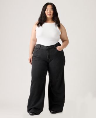 Plus Size Cinch-Waist Lightweight Baggy Jeans