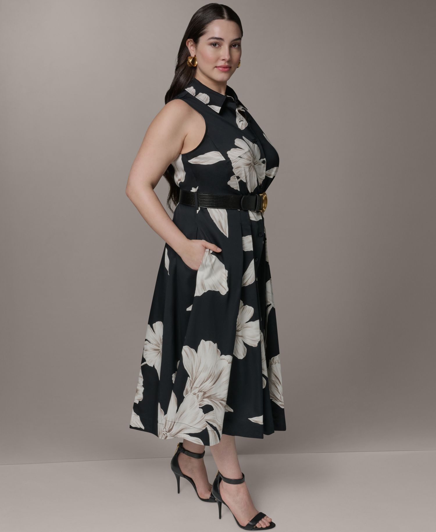 Plus Size Sleeveless Belted Midi Dress