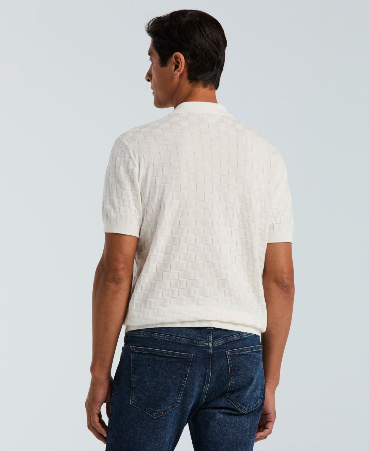 Men's Checker Texture Open Polo Sweater