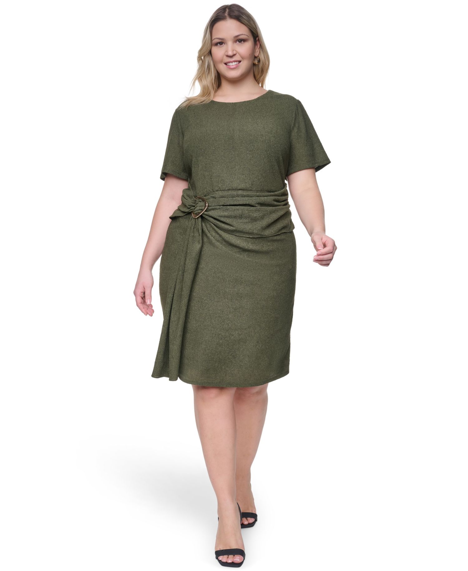 Plus Size Jewel Neck Short-Sleeve Dress