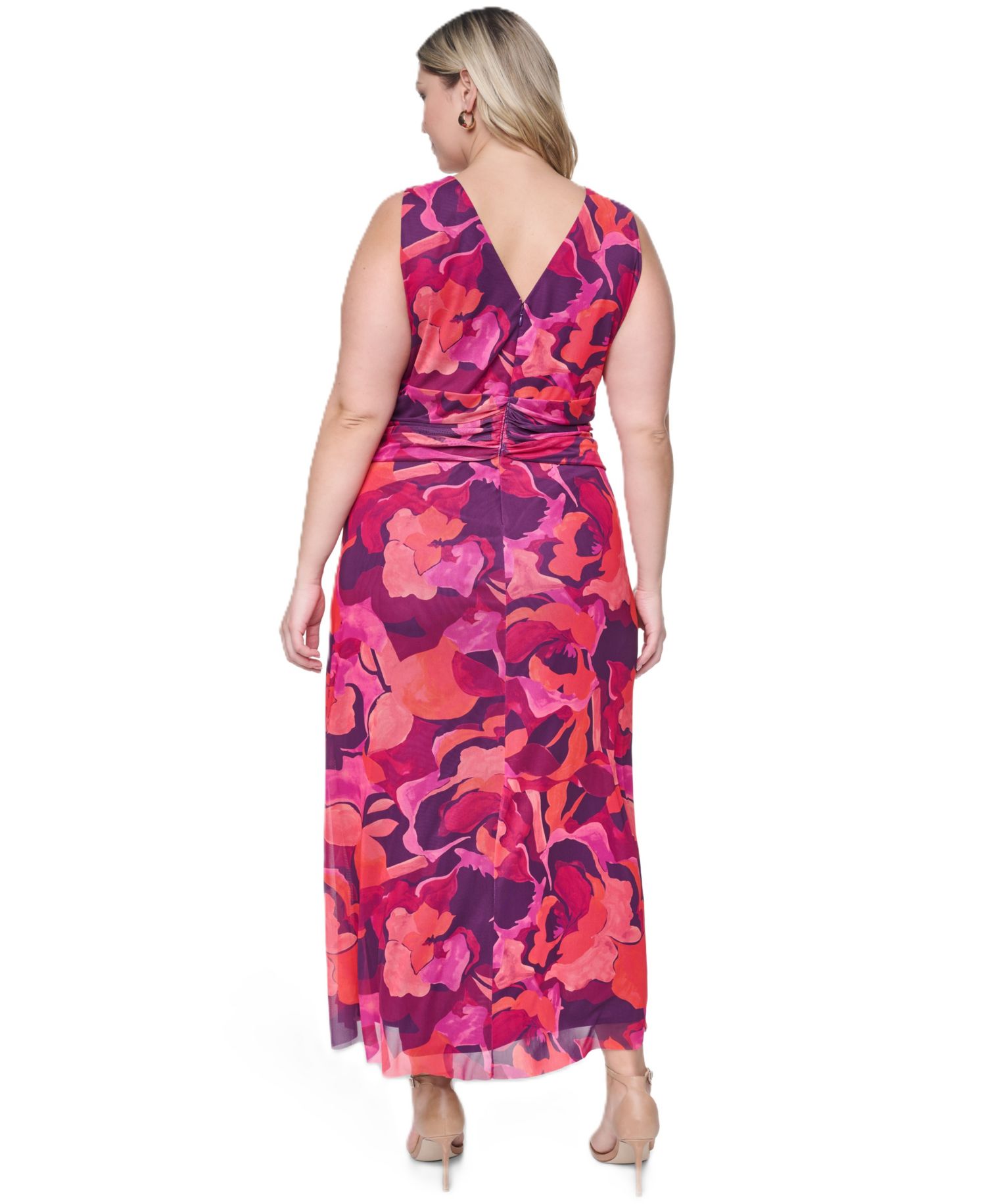 Plus Size Sleeveless V-Neck Ruched Waist Midi Dress