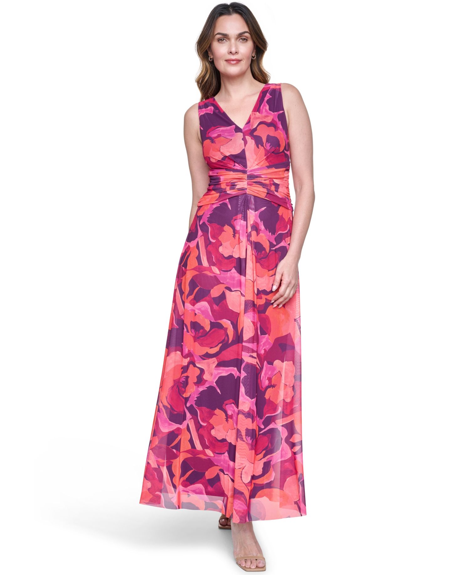 Petite V-Neck Ruched Waist Maxi Dress