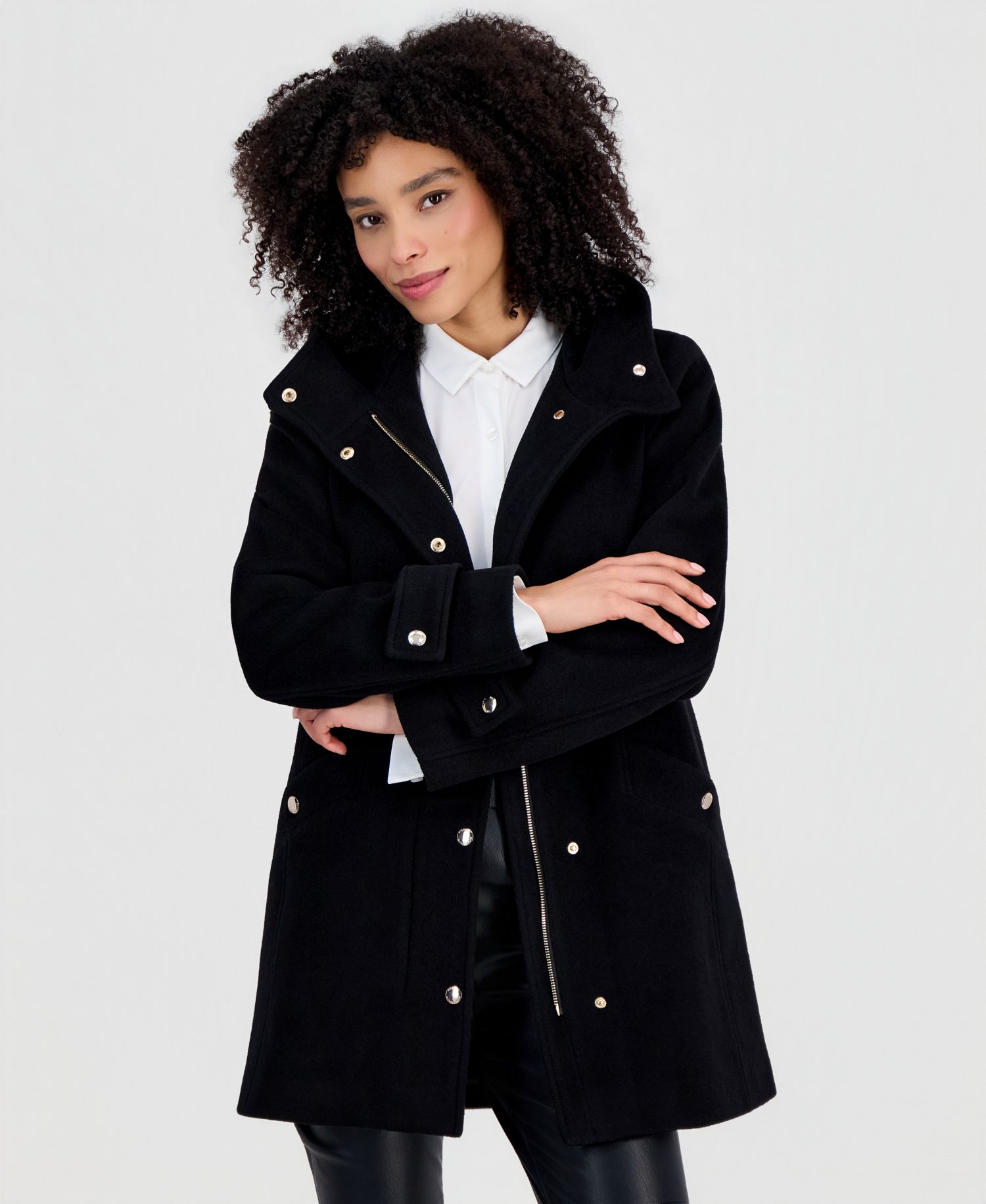 Michael Kors Petite Hooded Button-Front Wool-Blend Coat, Created for Macy's