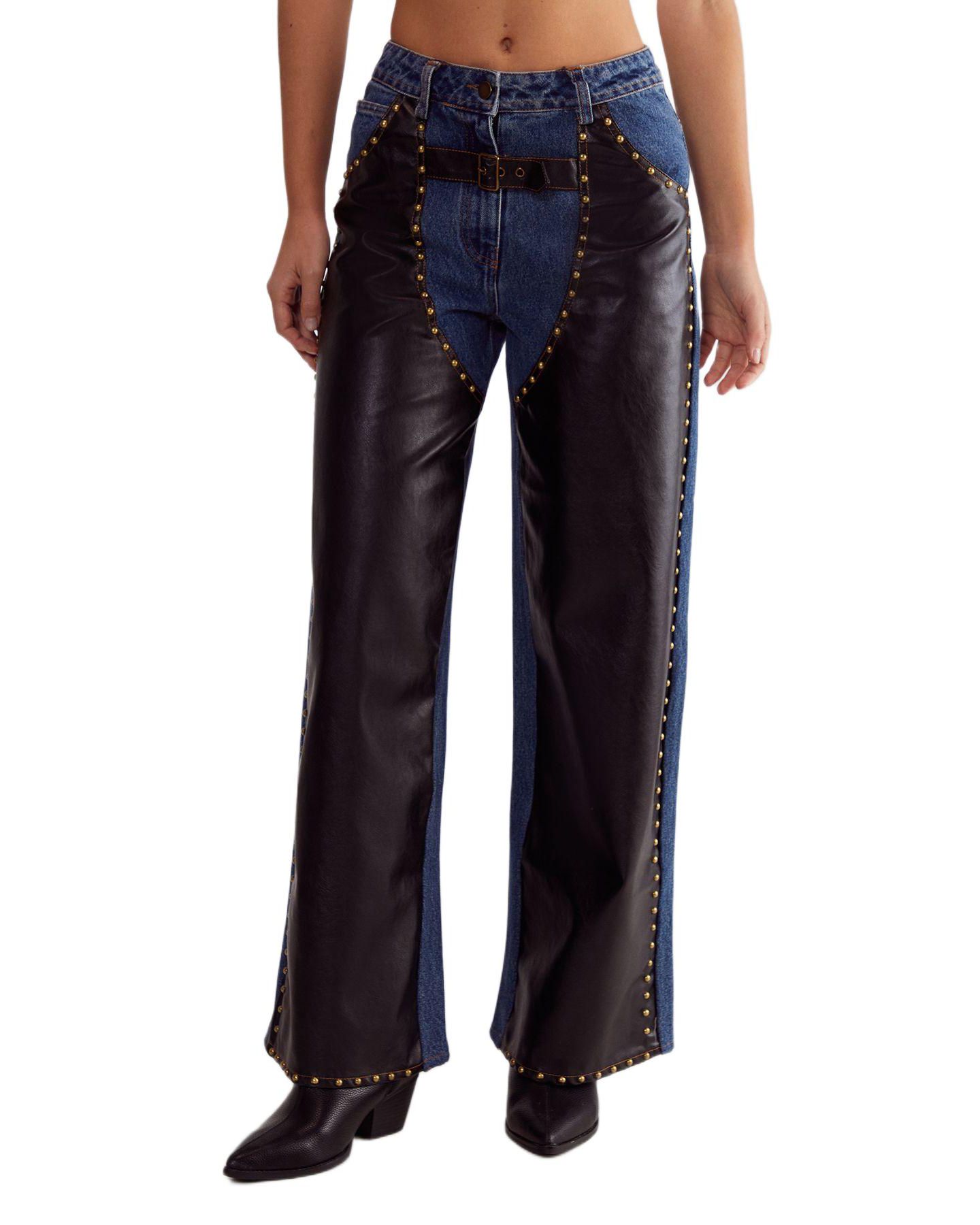 Женские джинсы Nasty Gal Straight Leg Denim Pu Mix Chap, цвет: Тёмная варка — фото 1
