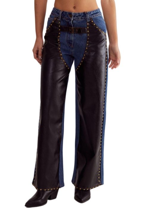 Женские джинсы Nasty Gal Straight Leg Denim Pu Mix Chap, цвет: Тёмная варка