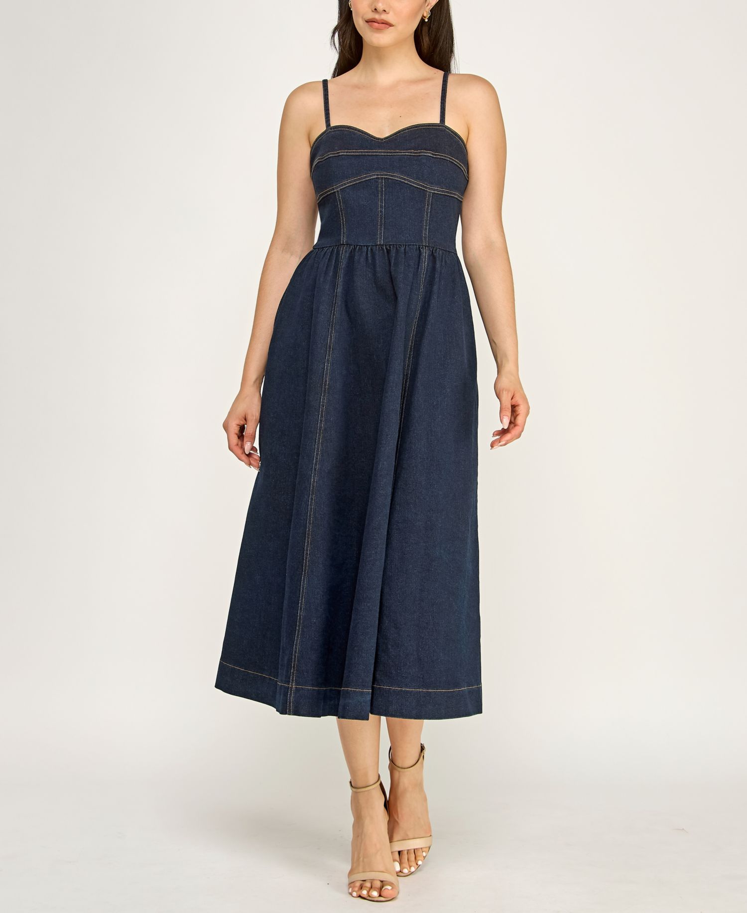 Juniors' Indigo Denim Sweetheart Midi Dress