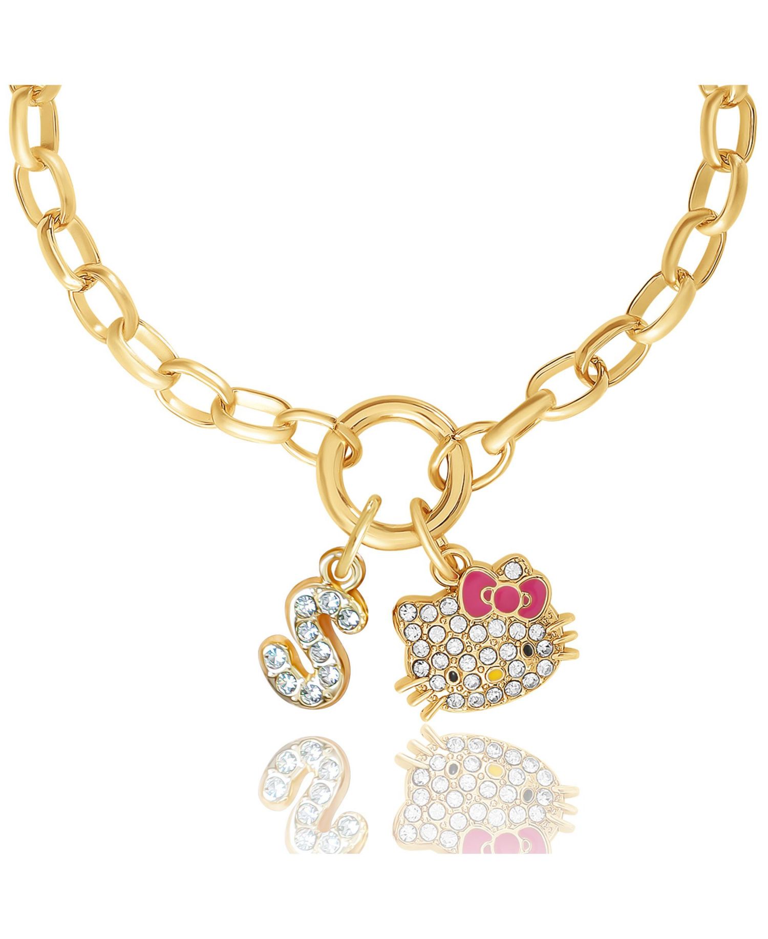 Initial Crystal Charm Bracelet, Gold-Tone, Adjustable