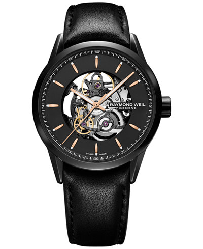 Raymond Weil Men's Swiss Automatic Freelancer Black Leather Strap Watch 43mm 2715-BKC-20021