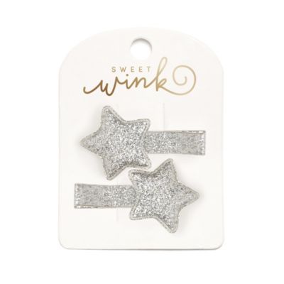 Sweet Wink Little and Big Girls Silver Glitter Star Clip Set - Silver 18$
