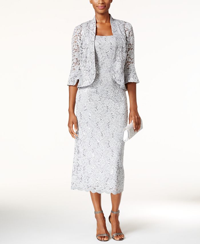 R & M Richards Sequined Lace Midi Dress and Jacket & Reviews - Dresses ...
