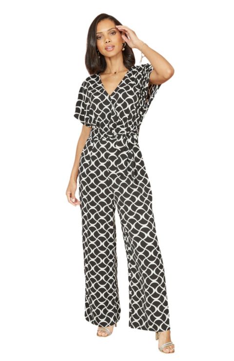 Женский комбинезон Yumi Geometric Print Wrap Jumpsuit, цвет: Чёрный