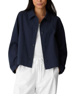 Women's Cotton-Blend Classic Collar A-Line Jacket, Regular And Plus