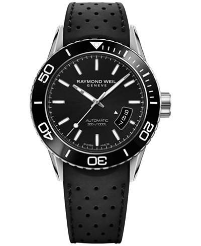 Raymond Weil Men's Swiss Automatic Freelancer Black Rubber Strap Watch 43mm 2760-SR1-20001
