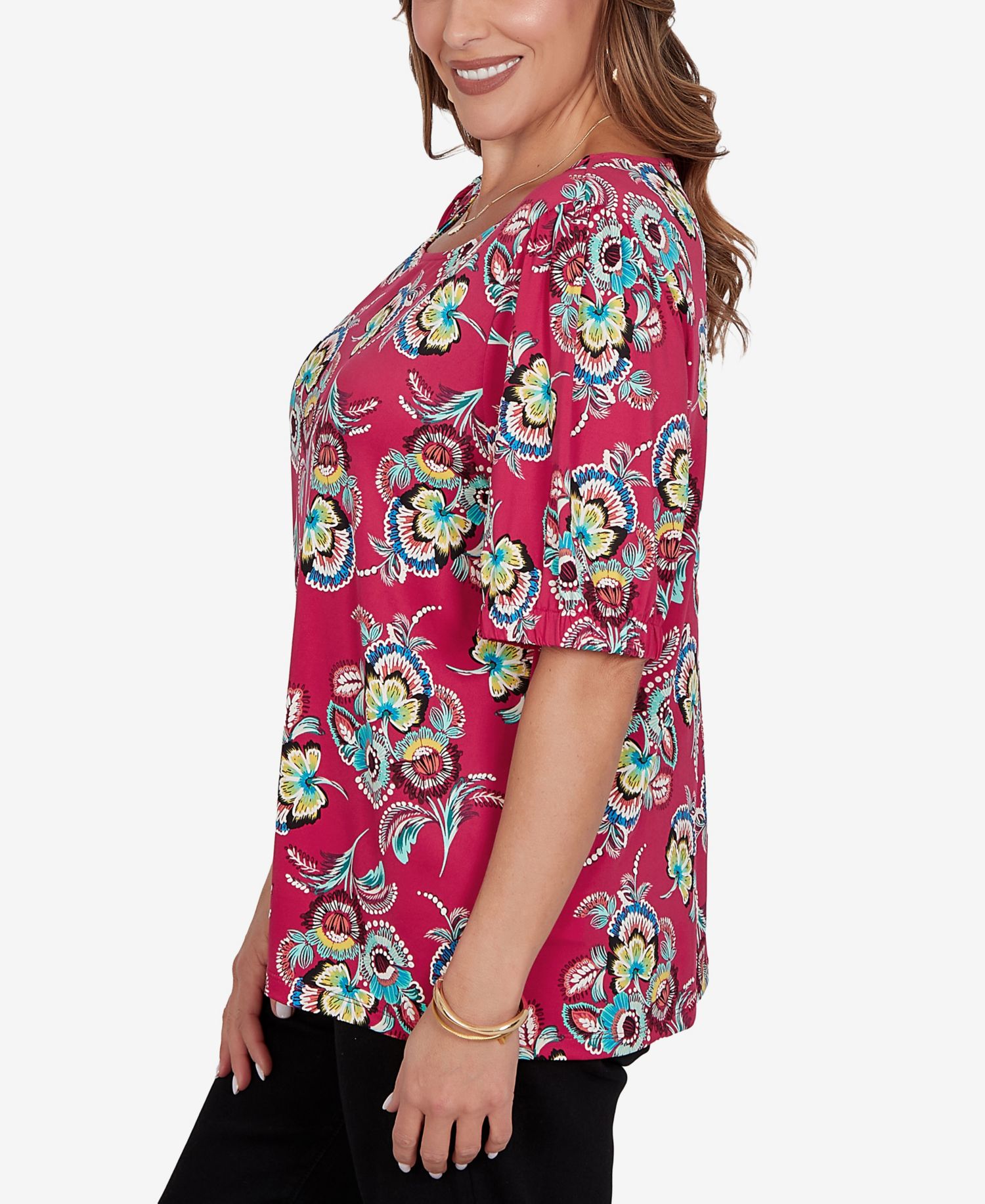Plus Size Etched Floral Puff Print T-Shirt