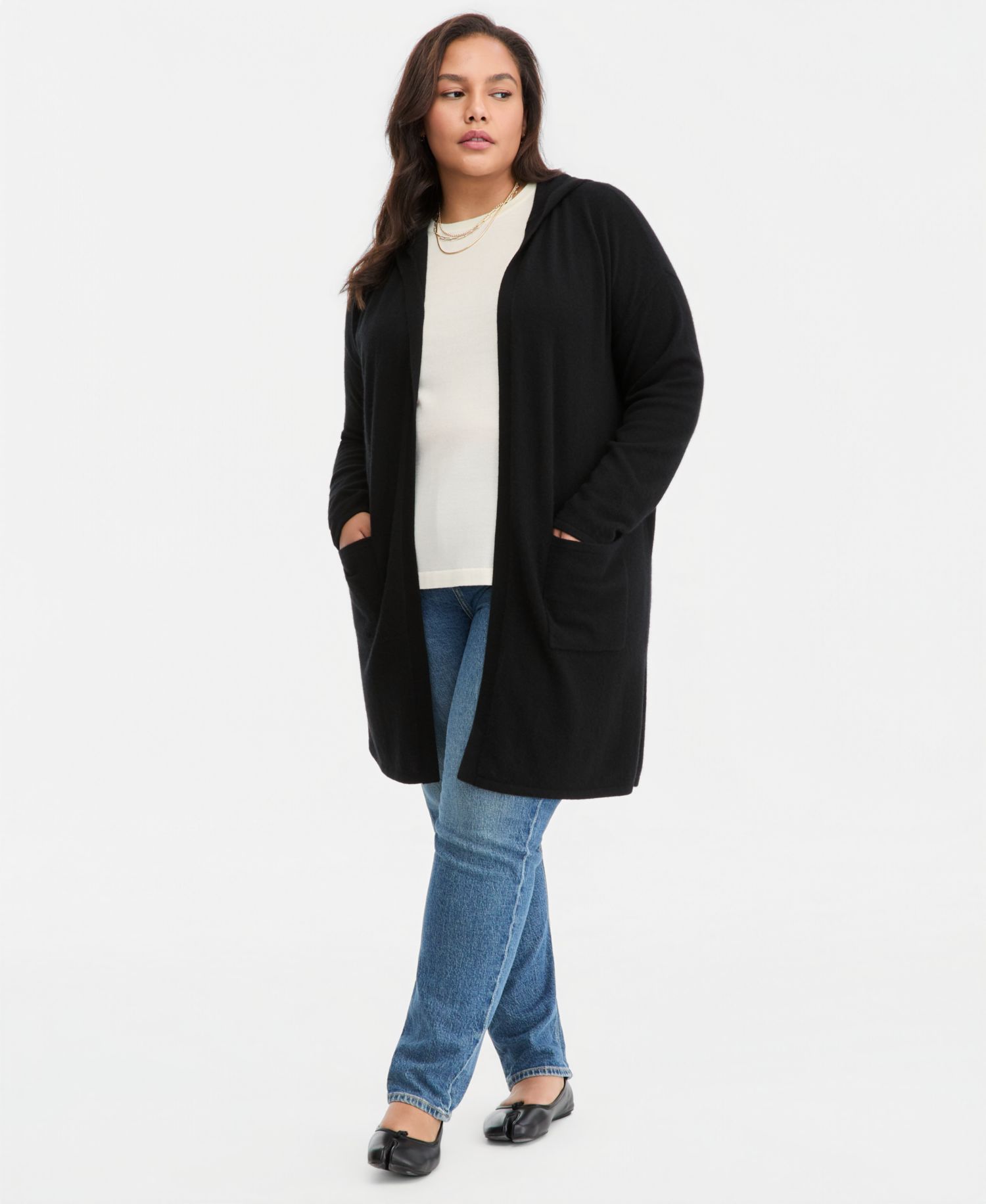 Petite's 100% Cashmere Open-Front Hoodie