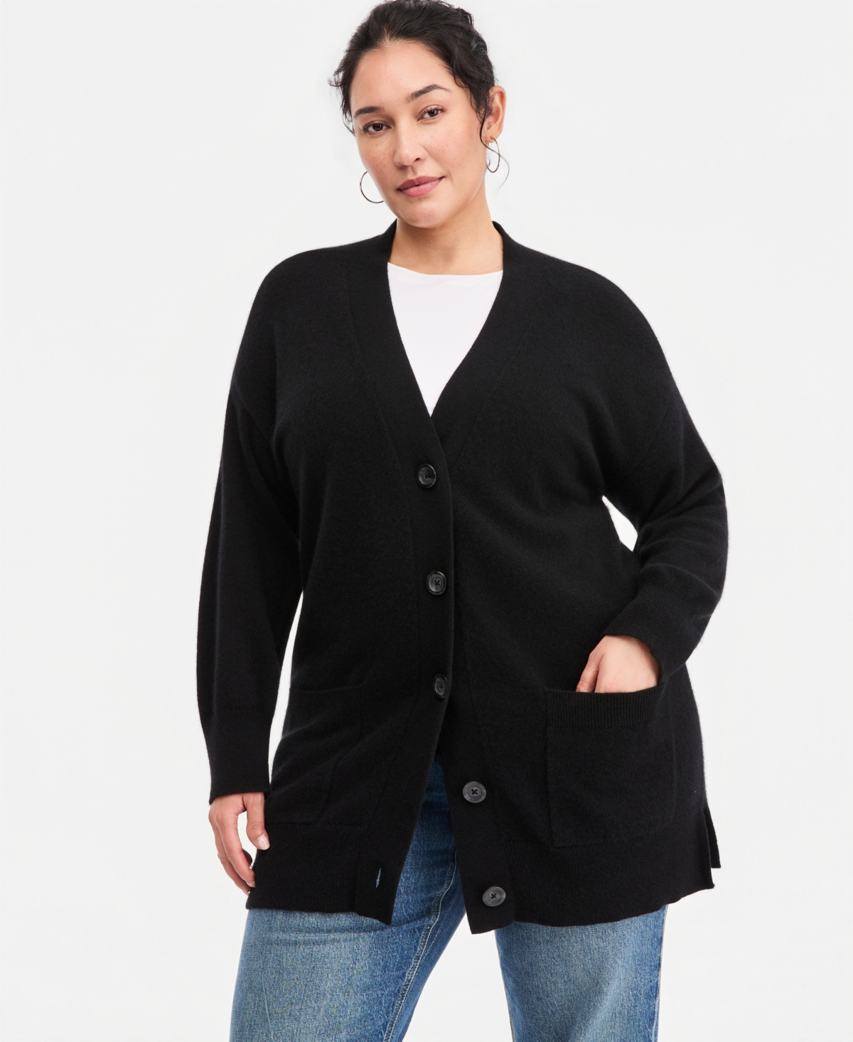Charter Club Plus 100% Cashmere Button-Front Cardigan, Macy's Exclusive