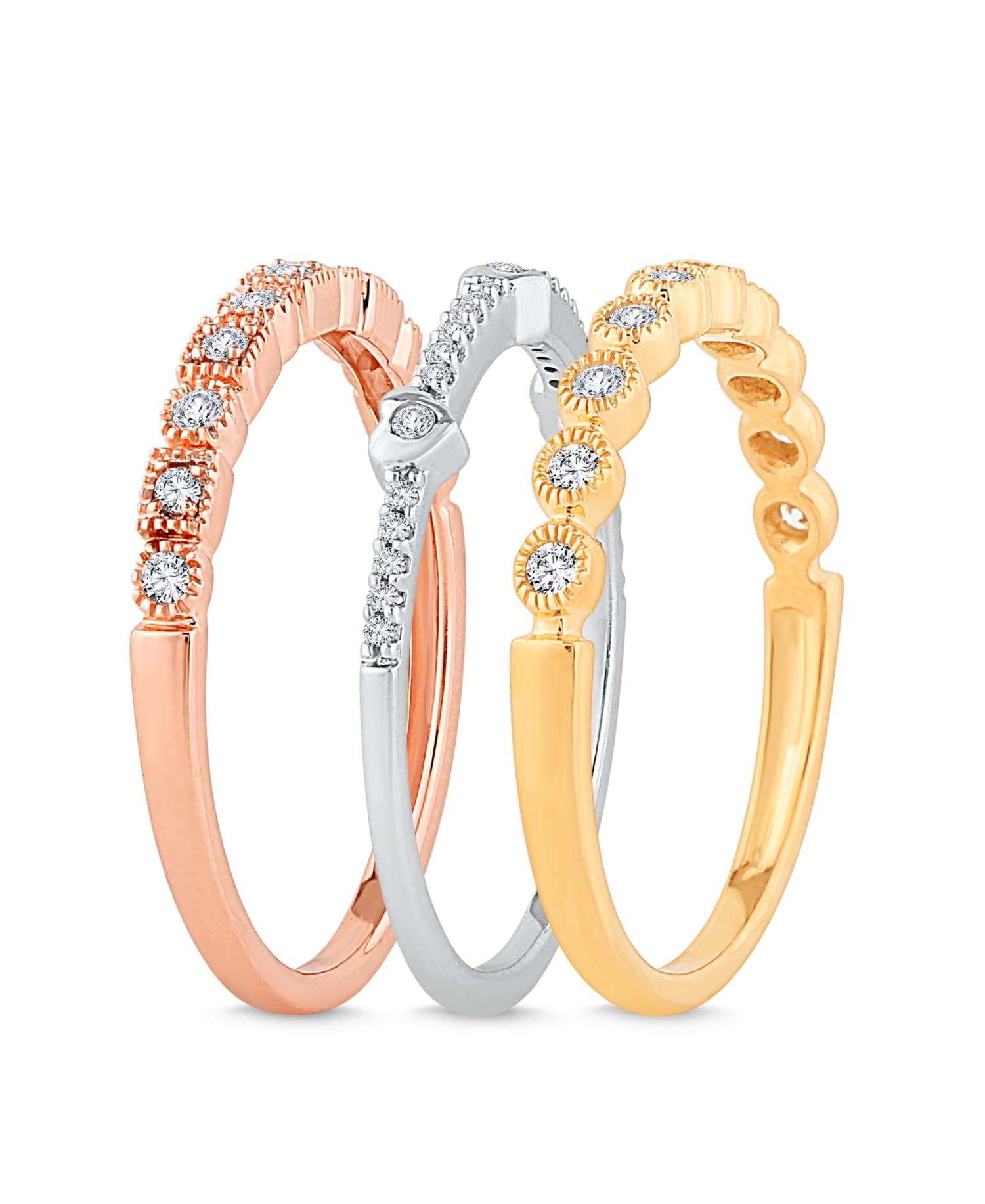 3-Pc. Set Diamond Stacking Rings (3/8 ct. t.w.) in 14k Gold, White Gold & Rose Gold