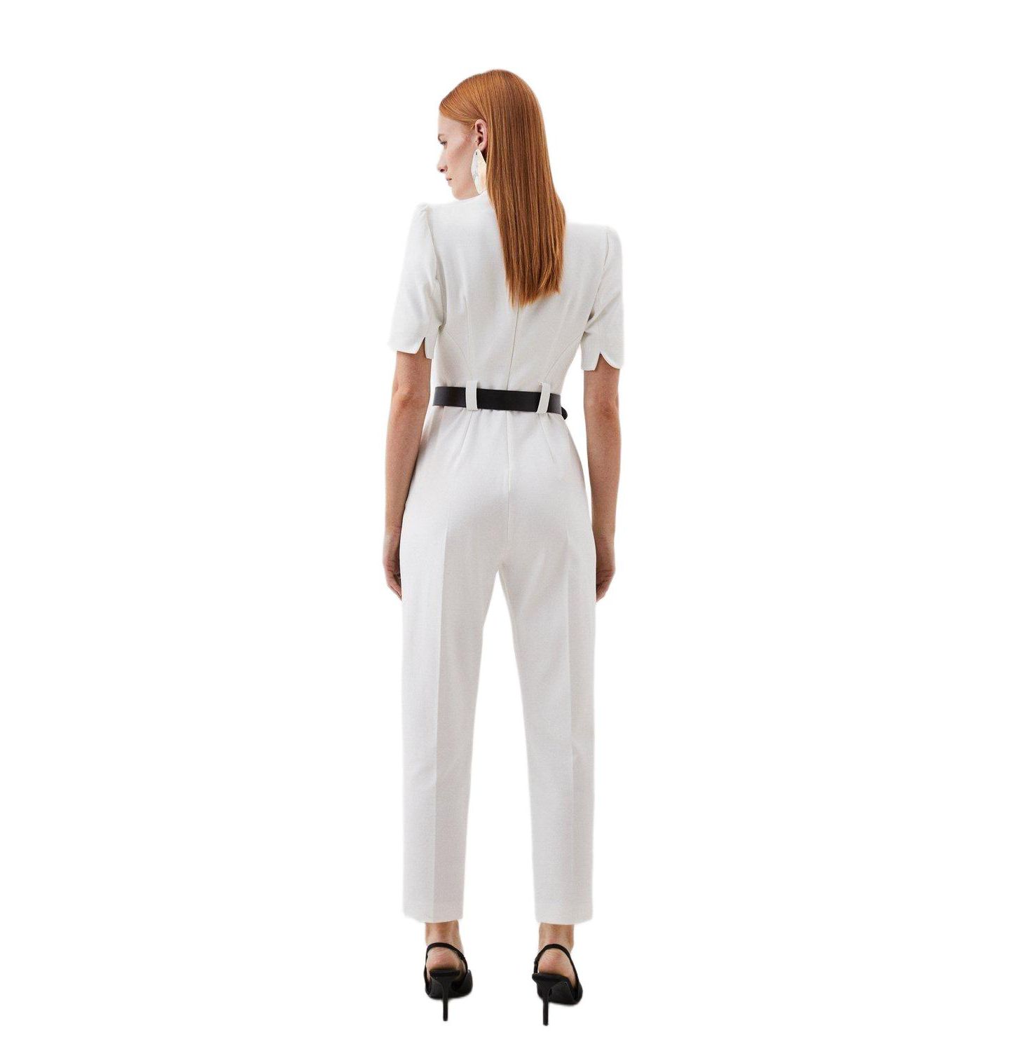 Женский комбинезон Karen Millen Structured Crepe Forever Belted Jumpsuit, цвет: Слоновая кость — фото 3