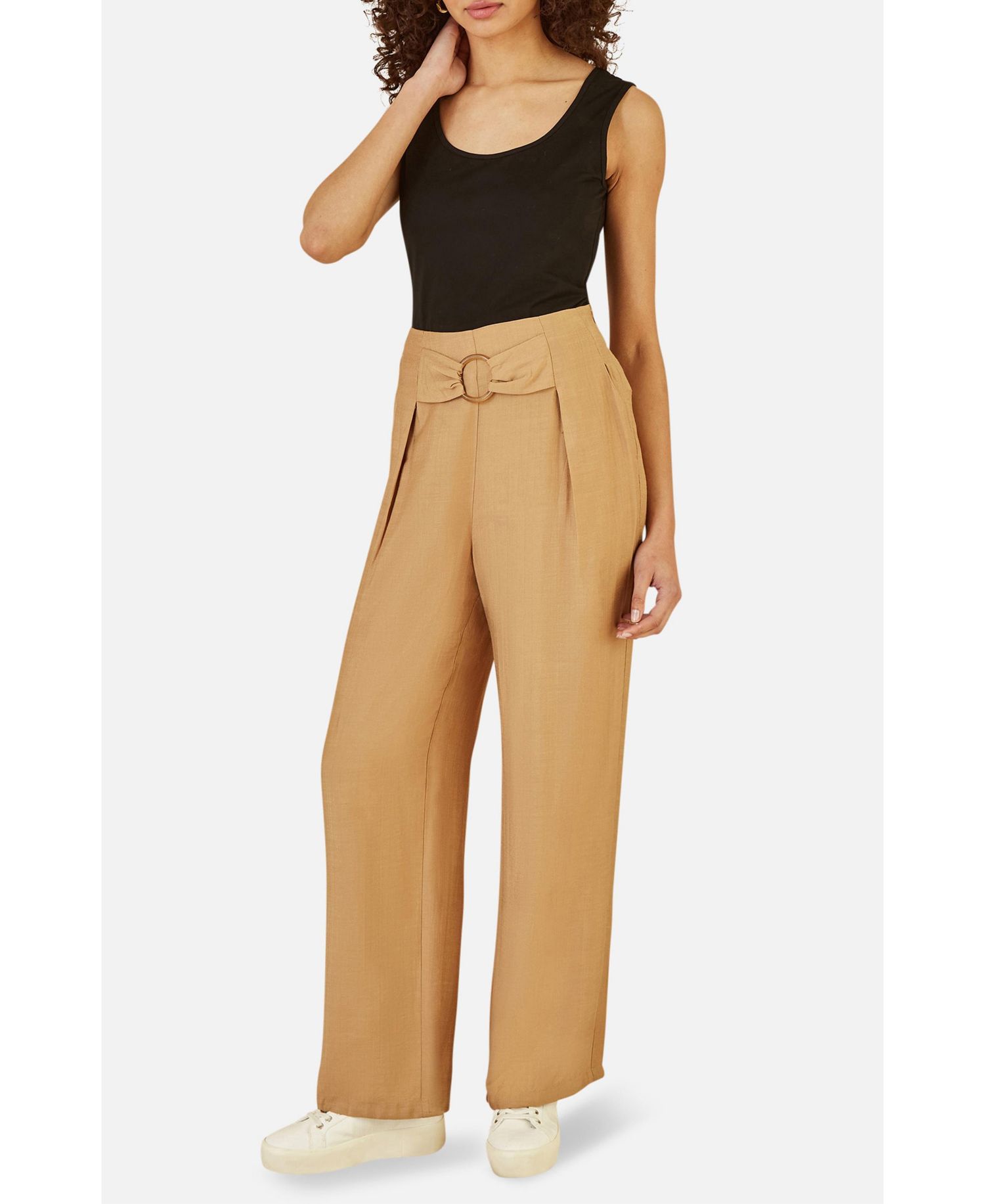Women's Buckle Detail Wide Leg Pants
