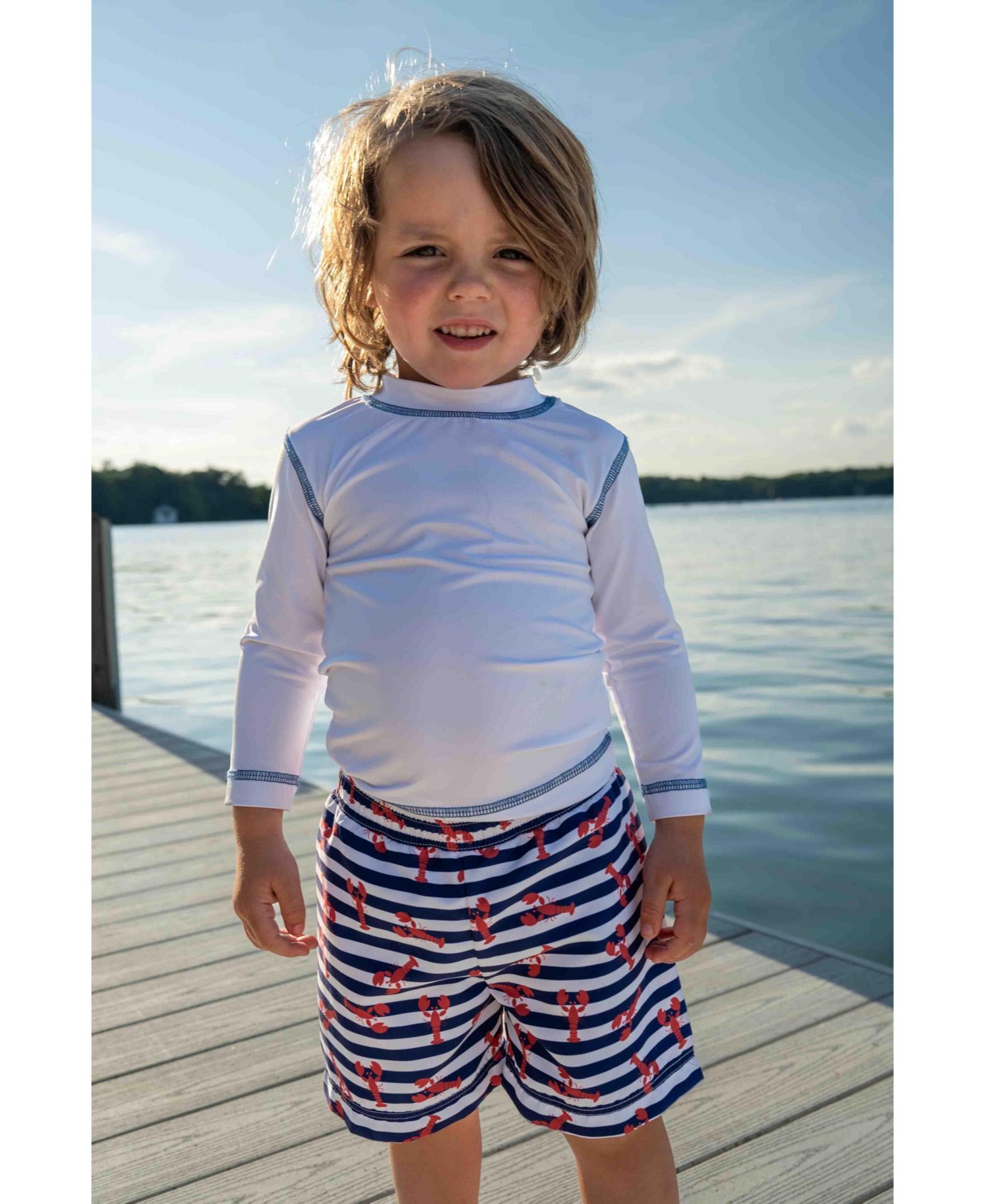 Little Boys Lobster Print Swim Trunk
