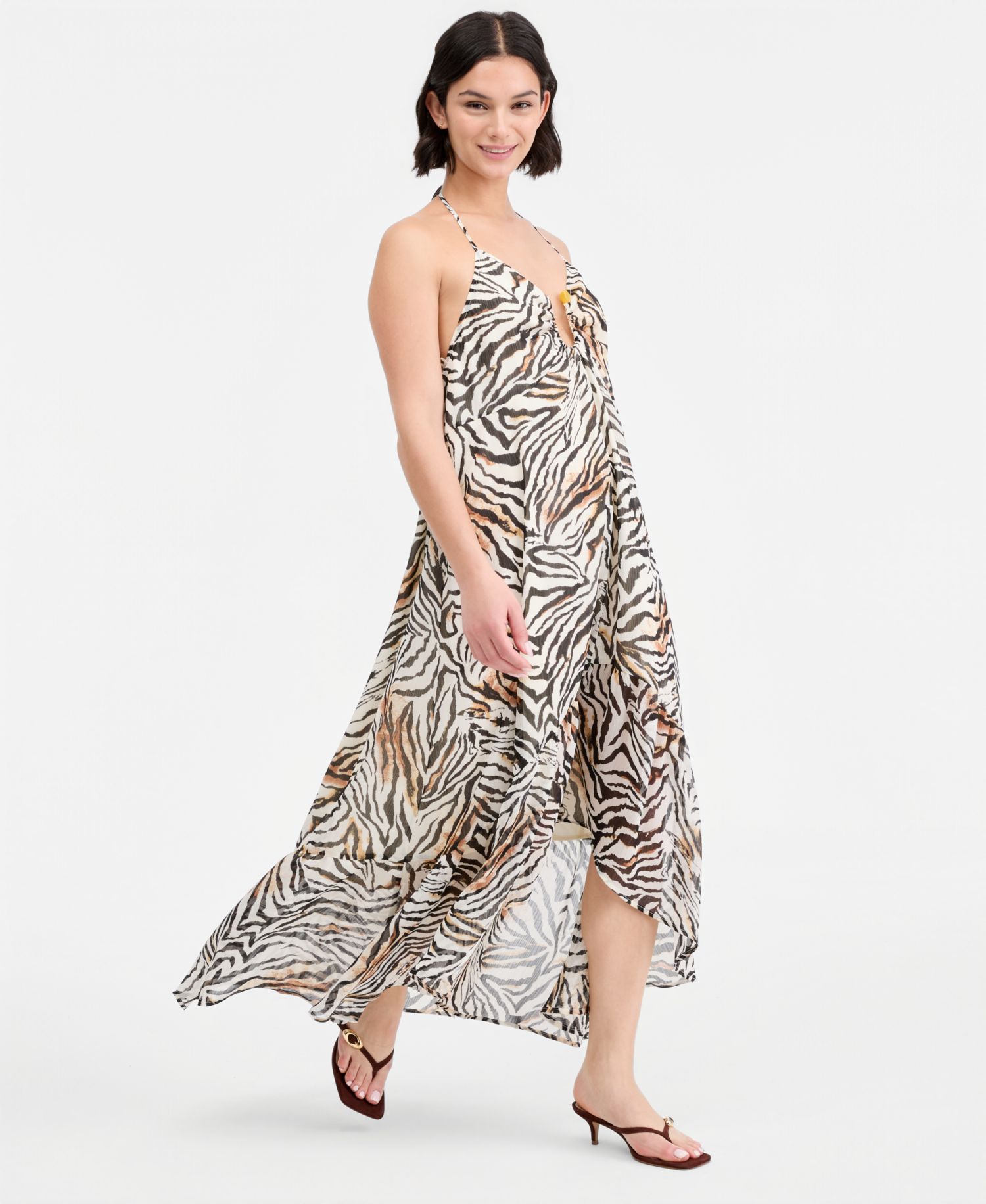 Women's Zebra Print Chiffon Halter High-Low Dress