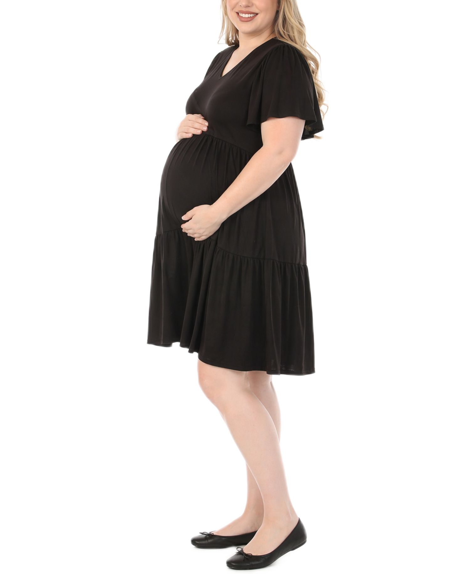 Plus Size Short-Sleeve Tiered A-Line Maternity Dress