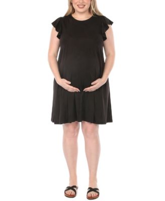 Plus Size Scoop Neck Flutter-Sleeve Maternity Dress