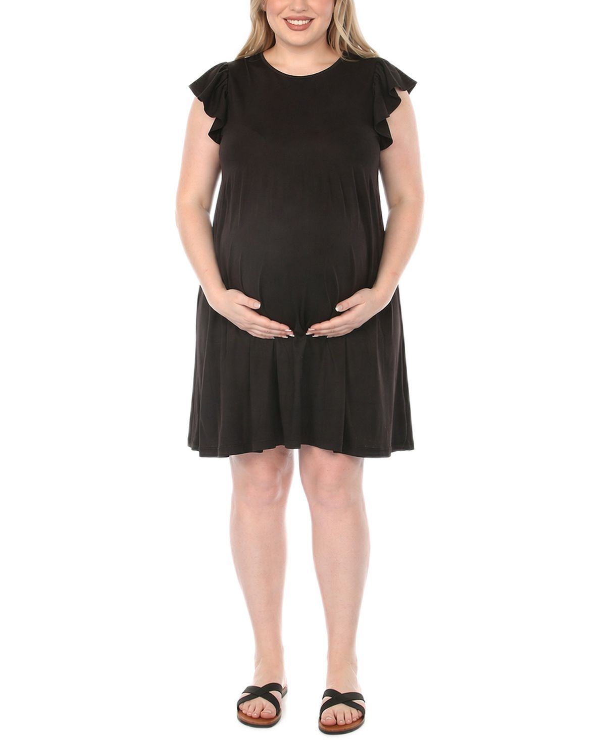 White Mark Plus Size Scoop Neck Flutter-Sleeve Maternity Dress view 1 — MAYCSS fashion products