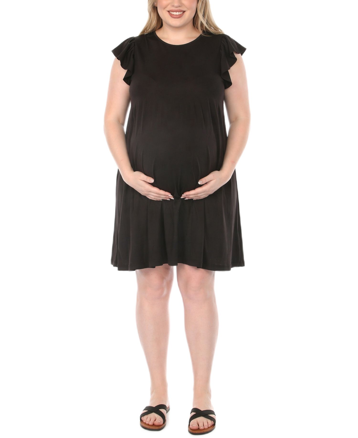 Plus Size Scoop Neck Flutter-Sleeve Maternity Dress