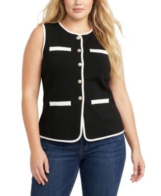 Plus Size Sleeveless Contrast-Edged Vest