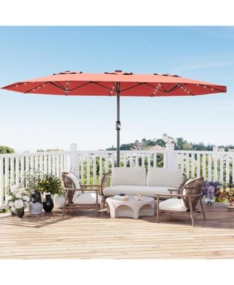 15 FT Patio Umbrella with Solar lights and Base Included for Garden, Pool, Deck