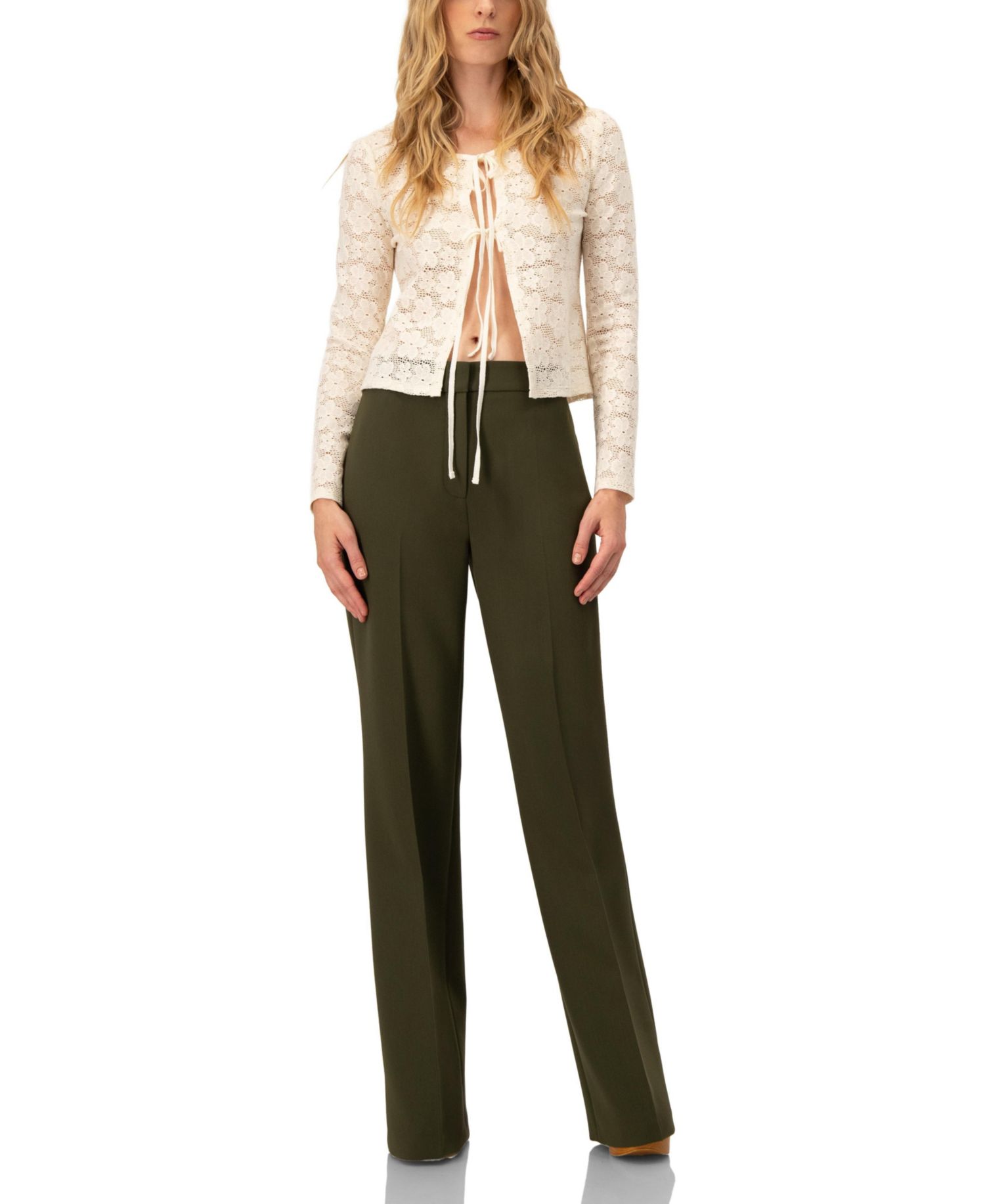 Women's Long Sleeve Knitted Lace Straight Blouse