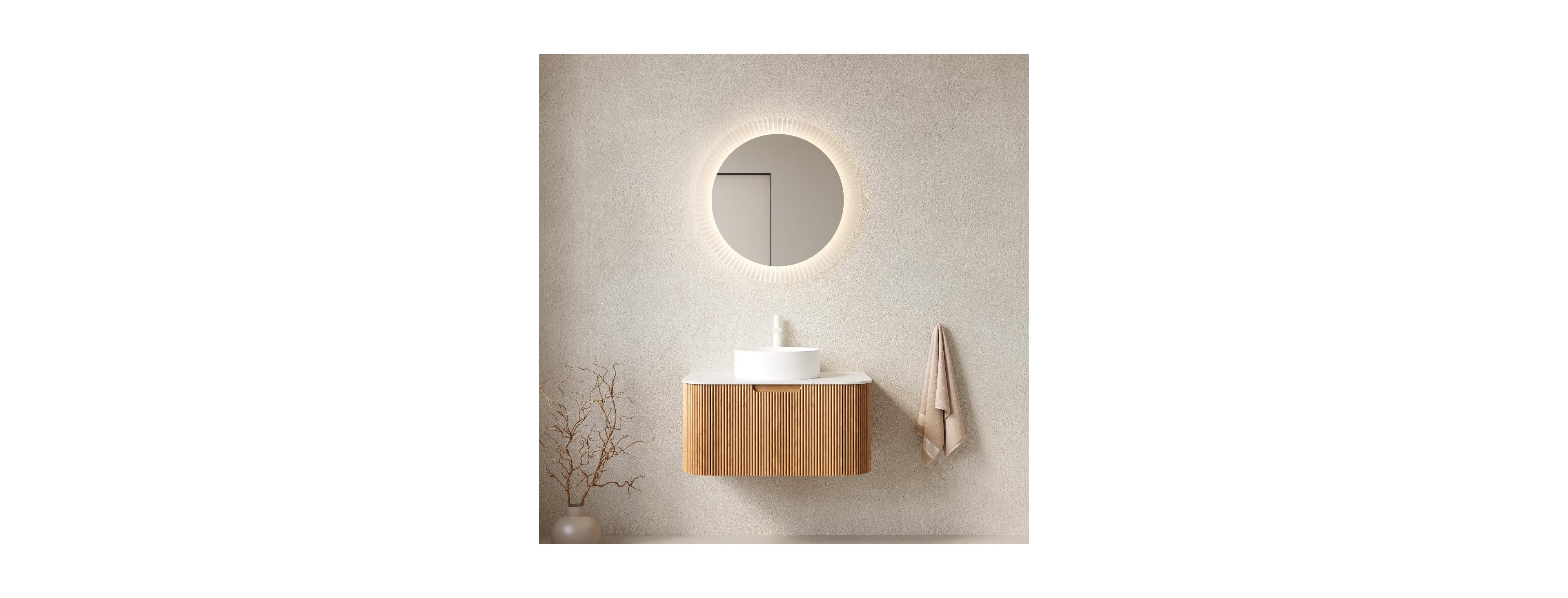 Sillysis Wall Mounted Bathroom Vanity with Sintered Stone Top, Ceramic Vessel Sink, 3D Wood Grain Drawer